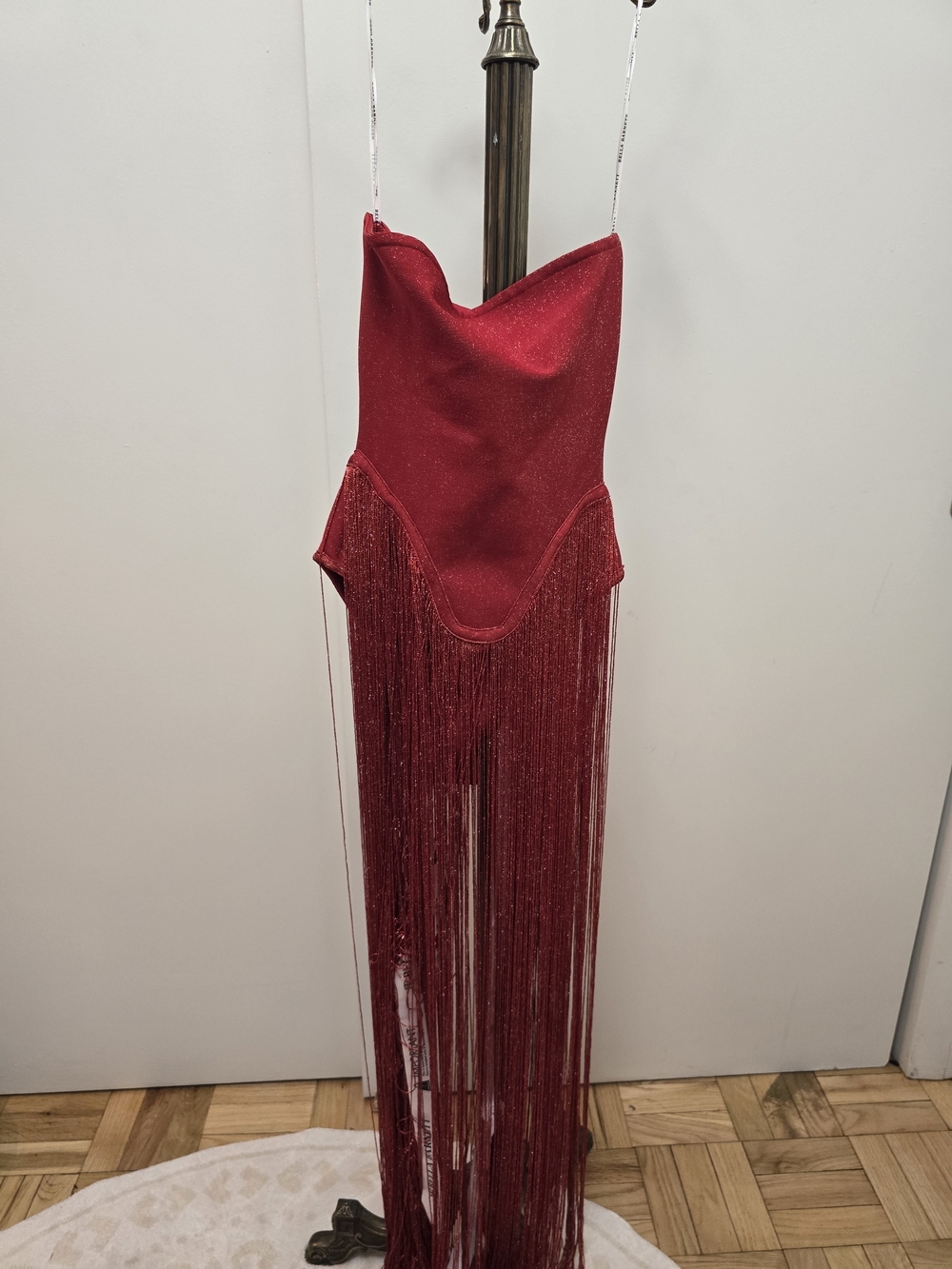 Glam Red Fringe Corset Dress with Long Tassels